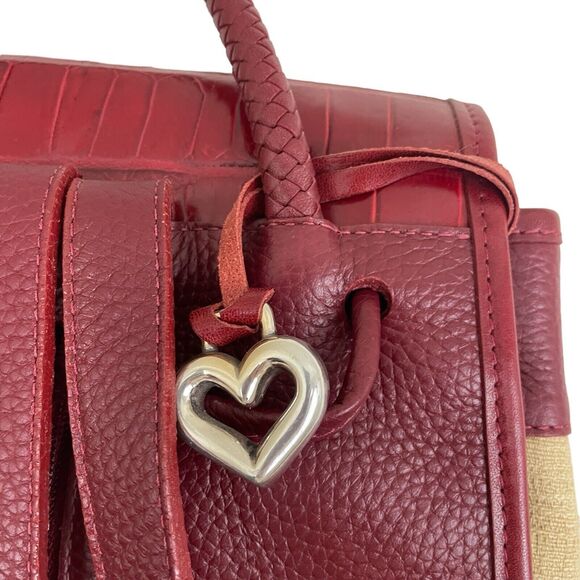 Vintage Brighton Monica Backpack Red Embossed Leather Fabric Leaf Design main image 7